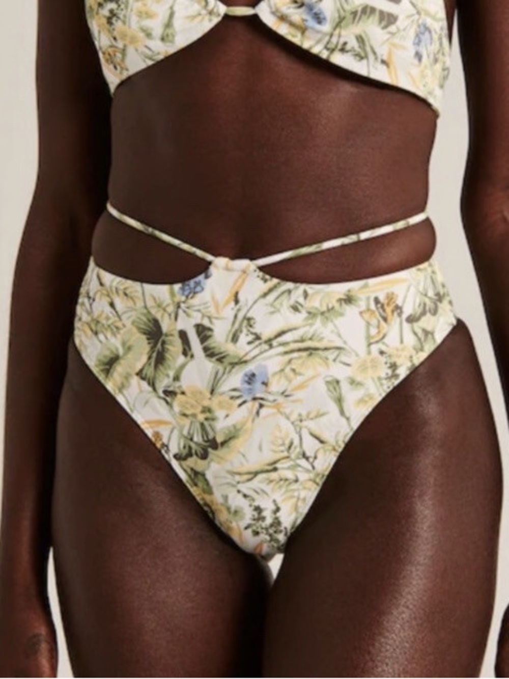 Abercrombie & Fitch Floral White, Green & Yellow High-Waist Bikini Bottom